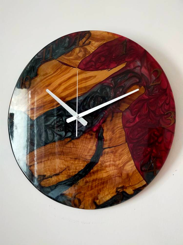 Metallic Color Epoxy & Olive Wood Wall Clock