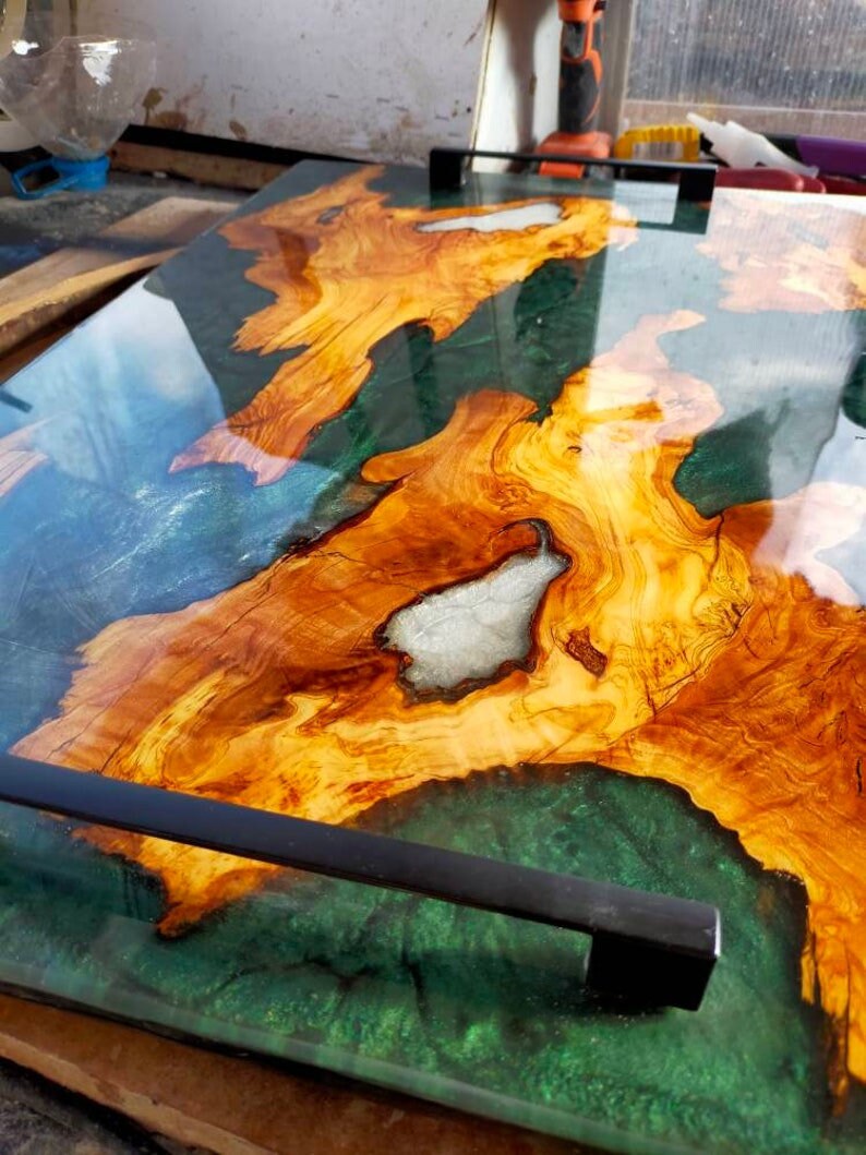 Epoxy Resin & Wood Table Top - Metallic Bicolor