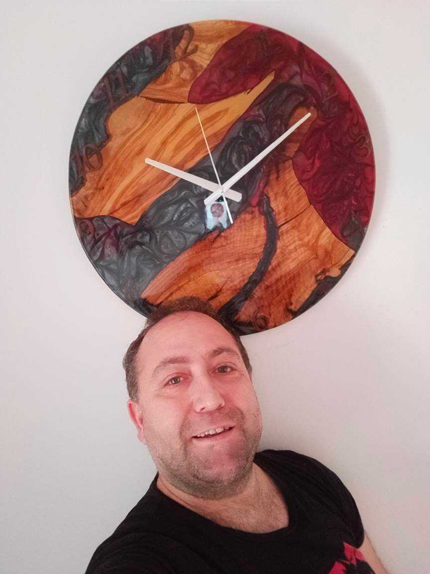Metallic Color Epoxy & Olive Wood Wall Clock