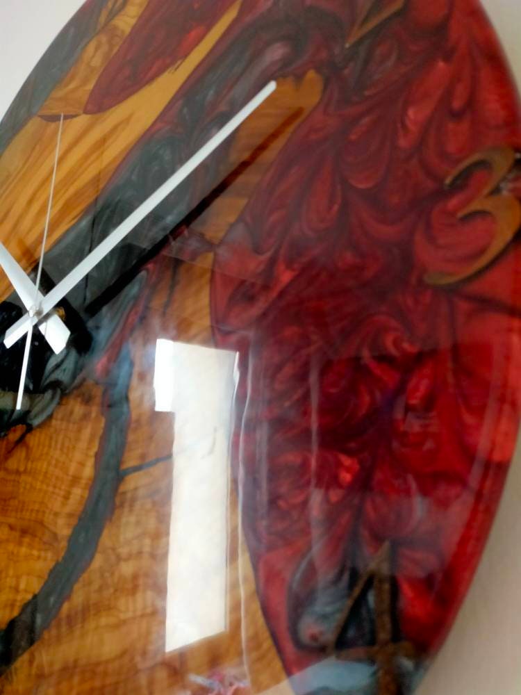 Metallic Color Epoxy & Olive Wood Wall Clock