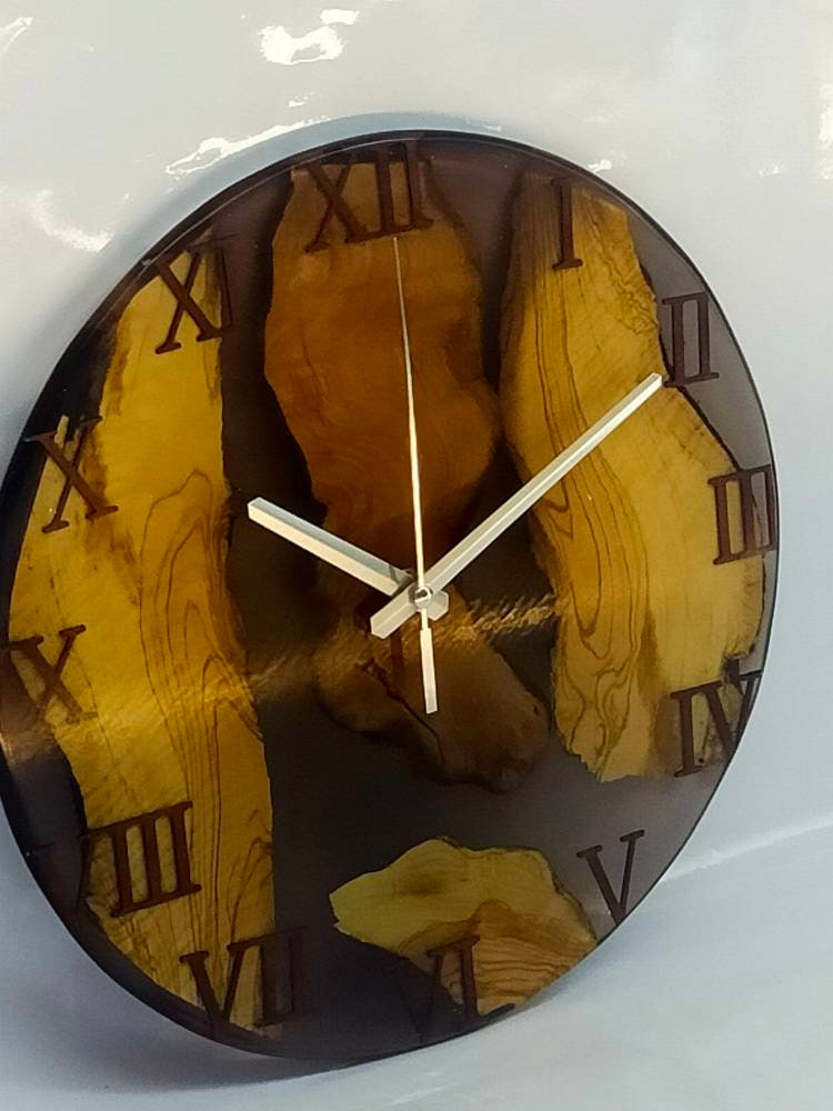 Epoxy clock, Resin clock, Clock for wall, Wood & transparent epoxy wallclock, Large wall clock