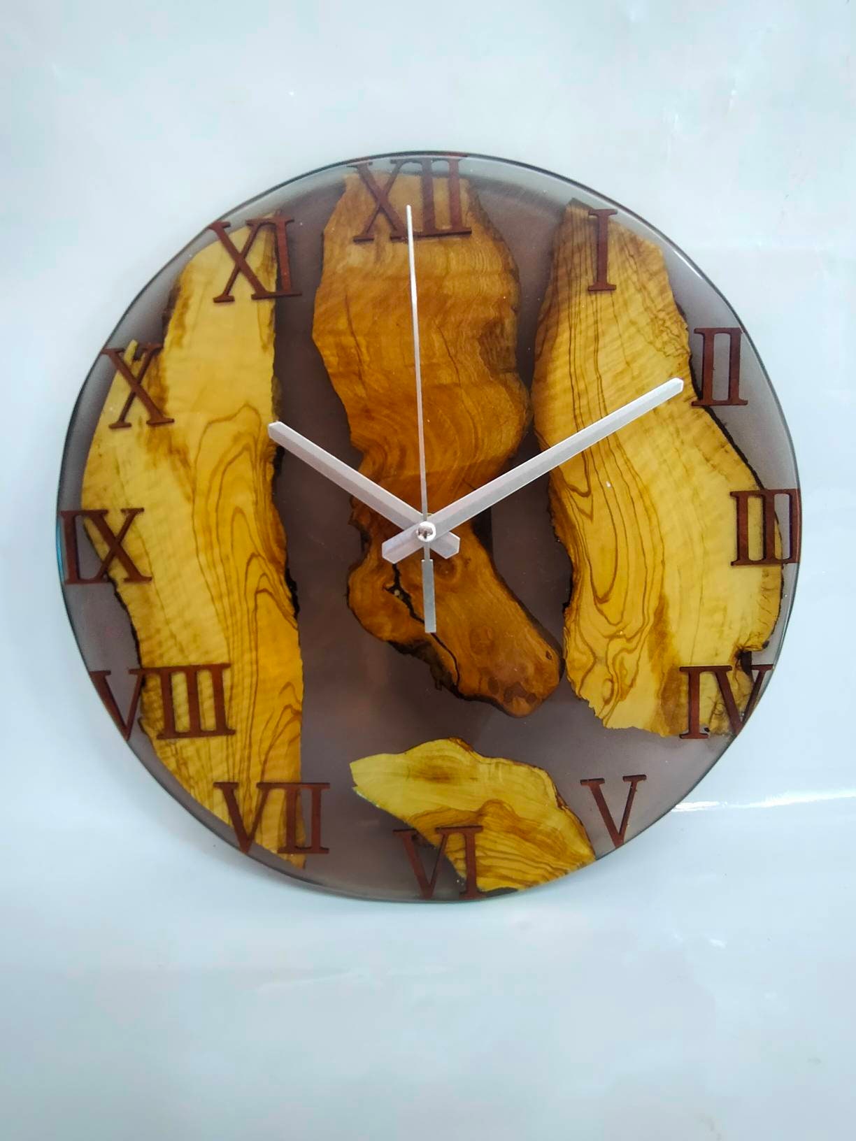 Epoxy clock, Resin clock, Clock for wall, Wood & transparent epoxy wallclock, Large wall clock