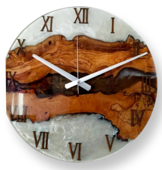 Bicolor Epoxy & Olive Wood Wall Clock