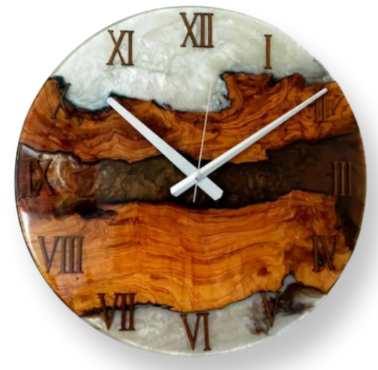 Bicolor Epoxy & Olive Wood Wall Clock